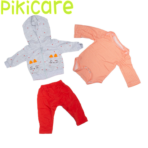 Conjuntos de roupas para bonecas com 3 peças roupas esportivas cinza-vermelho