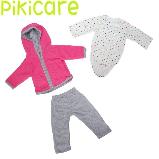 Baby Dolls Clothes Outfit 3 Pieces Sets Pink-Grey Sportswear
