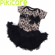 Black Leopard Print Top Bubble Skirt and Leopard Print Scarf